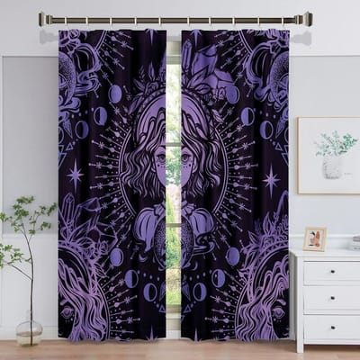 Tarot Mancha Rideaux occultants de luxe spirituels pour chambre à coucher, salon, salle de bain, porte de cuisine, ombrage élevé, nouvelle mode W55 X H120cm X 2&Grommet Top gray