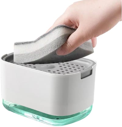 QTTVBTNA -Keukenzeepdispenser 2-in-1 met Sponshouder – 300ml – Praktisch & Duurzaam