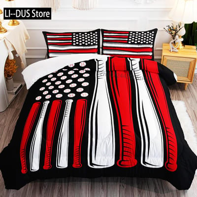 Amerikaanse Vlag Beddengoed Set Honkbal Sport Dekbed Set 3 Delen voor Kinderen Tieners Volwassenen Kamer Decor Dekbedovertrek met 2 Kussenslopen US Twin(172*218cm)3pcs