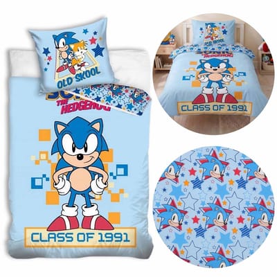 Sonic Blauw, dubbelzijdig, kinderbeddengoed met ritssluiting, 100% katoen 140x200cm+70x90cm OEKO-TEX