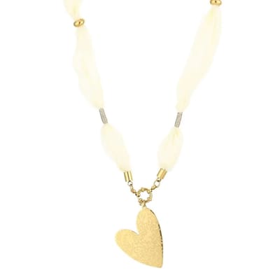 Bijoutheek Collier Bandana Stof Gehamerd Hart Beige