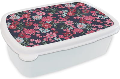Broodtrommel Wit - Lunchbox - Brooddoos - Bloemen - Flora - Roze - Bloesem - Patronen - 18x12x6 cm - Volwassenen