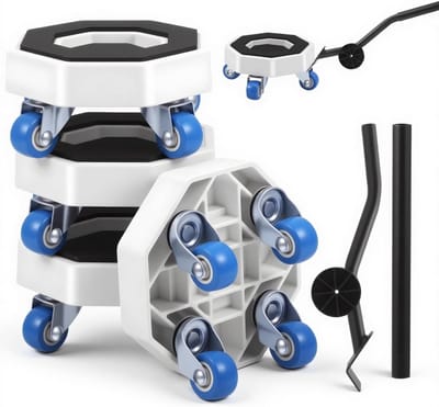 Meubeltransporteur - 4-delige Meubelverhuizer - Transporthulp - 400kg - Zwart ABS/Carbonstaal 6x11cm - Met 360° Wielen & Wrikstang