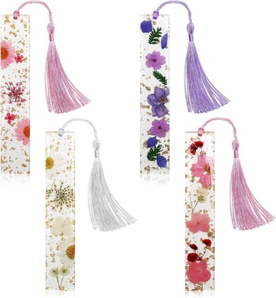 Handgemaakte Droogbloemen Boekenleggers met Kwastjes, Duurzaam en Perfect voor Vrouwen en Kinderen (4 Stuks)