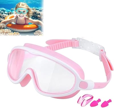 Kinder Zwembril met Neusklem en Oordopjes - Anti Condens Lekkagevrije Breedzicht Zwembril voor Jongens Meisjes 3-15 Jaar - UV Bescherming Zacht Silicone Zwemglas voor Zwembad Strand