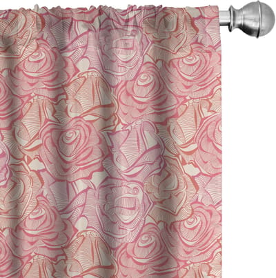 ABAKUHAUS Bloemen gordijnen – 2x75x245 cm – Microvezel, roze, gedroogde roos