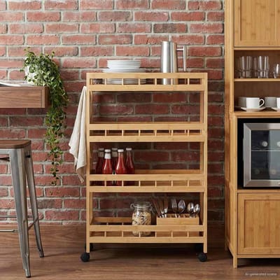 vidaXL - Keuken - Trolley - met - Wielen - Naturel - 60 - x - 18 - x - 97 - cm - Bamboe