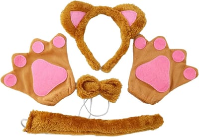 Berenkostuum Set voor Volwassenen met Klauw Handschoenen, Oren, Staart en Ketting voor Halloween en Verjaardagsfeestjes