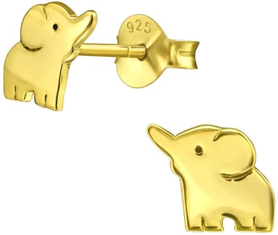 Joy|S - Zilveren olifant oorbellen - 8 mm - massief - oorknoppen - gold plated - goudkleur - kinderoorbellen