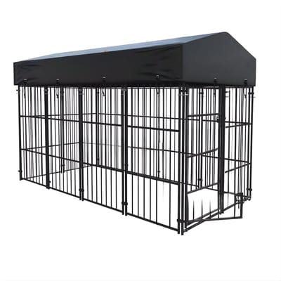 Grote Hondenkennel - Hondenbench - Hondenren - Voor Huisdieren - Gelaste Metalen - Met Dakbedekking - Zwart - 165cm hoog