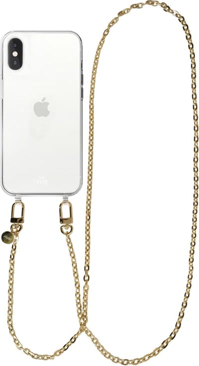 xoxo Wildhearts siliconen hoesje - Geschikt voor iPhone X/10 / iPhone Xs - Dreamy - Telefoonhoesje - Hoesje met koord - Gouden ketting - lang telefoonkoord - Transparant hoesje (lange variant)