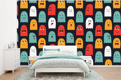 Behang - Fotobehang Patroon - Pacman - Games - Spook - Jongens - Kinderen - Kids - Breedte 320 cm x hoogte 240 cm