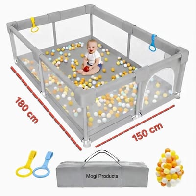 Mogi Products-Grondbox Baby 120x120 cm -Inclusief Speelballen, Speelringen & Reistas