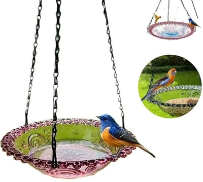 Hangend vogelbad voor buiten (enkelvoudig) – Hangende voerschaal – Hangende voederbak – Voederbak voor vogels – Geschikt als decoratie voor tuin en terras; cadeau voor vogelliefhebbers – 23,5 cm