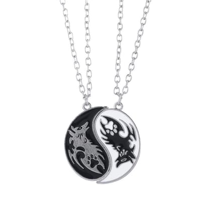 Bixorp Friends BFF Ketting voor 2 met Yin Yang Draak - Zilverkleurig - Vriendschapsketting - Koppel Cadeau