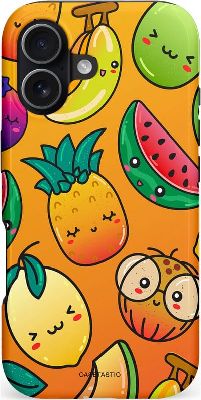 Casetastic hoesje geschikt voor Apple iPhone 17 - MagSafe - Dubbellaagse bescherming - Fruitastisch - Fashion Case - Okergeel Oranje Bruin Groen