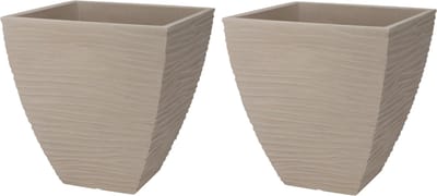 Pro Garden Plantenpot/bloempot Dunes - 2x - Tuin - stevig kunststof - beige/zand - D40 x H42 cm - Voor buiten