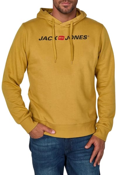 Jack & Jones Heren trui JJMORTY OLD LOGO SWEAT HOOD SMU regular fit Goud S Volwassenen Hoodie - Sweatshirt