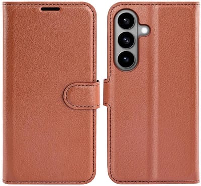 Hoesje geschikt voor Samsung Galaxy S26 - Phonesta Litchi Skin Book Wallet Case - Bruin