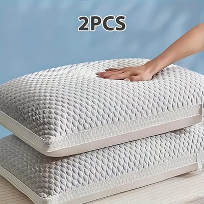 kussen - 2x Verkoelend Nekkussen – Ergonomisch & Ademend – Voor Slapen, Reizen & Studentenkamer – Hypoallergeen & Comfortabel (Grijs/Blauw)