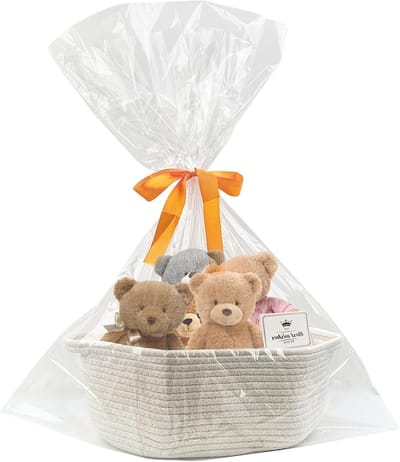 Kleine Gevlochten Katoenen Opbergmand met Handvatten, Lege Cadeaumand voor Babyshower, Verjaardag en Feestdagen met Wenskaart en Versieringen