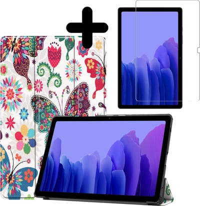 Hoesje - Geschikt voor Samsung Galaxy Tab A7 (2020) - Met Screenprotector - Hardcover Book Case - Trifold Bookcase Hoes - Hard Cover - Tablethoes - Vlinders