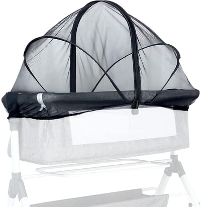 Baby Muskietennet voor Ledikant - Opvouwbaar - Universeel - Met 2-Weg Rits - Bescherming tegen Muggen & Insecten - Zwart - 55 x 100 cm - Voor Reisbed & Wieg