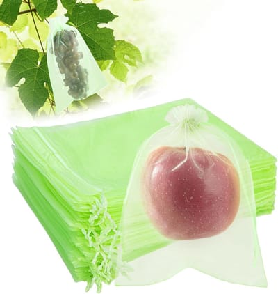 Verpakking van 100 stuks met trekkoord voor fruitbescherming, organza netzakjes, netzakjes met trekkoord geschikt voor het beschermen van tuingroenten en fruit, en voor het verpakken van snoepgoed als geschenk,Fruitgroen - 8*10cm