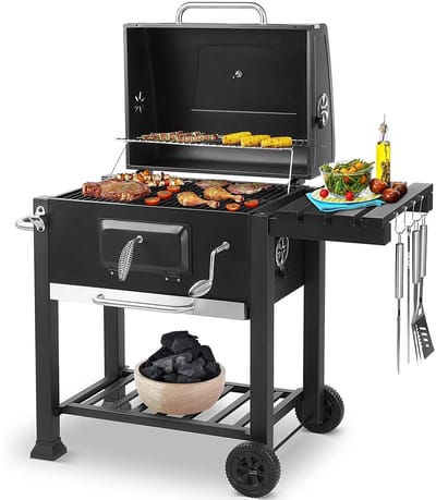 Jently barbecue - houtskoolbarbecue - kolenbarbecue - grill op houtskool - tuin barbecue - 3 grillroosters - houtskoollade - zwart
