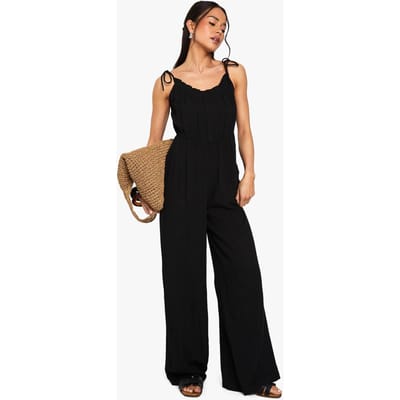 boohoo Dames Kaasdoek Schouderjumpsuit | Zwart | Maat: 36