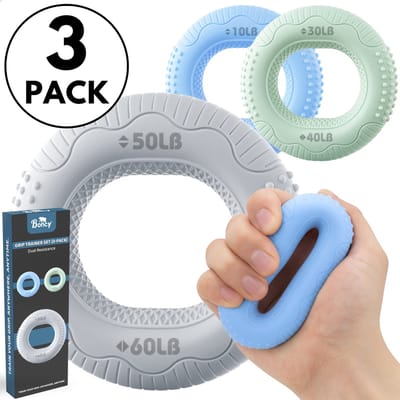 Boncy® Handtrainer Stressbal Set - 3-Pack met 6 Weerstanden - Grip trainer Onderarm , Hand & Pols - Stressballen Set voor Volwassenen en Kinderen - Handknijper Fitness Gripper - Handtrainers Vingertrainer Gripster Forearm - Stress bal Stresbal