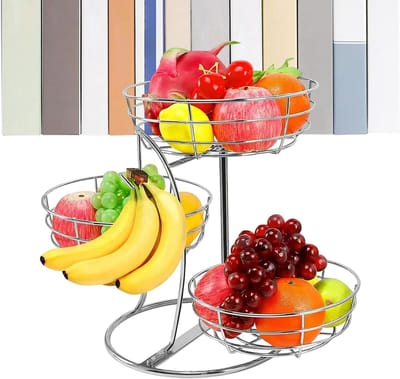 Fruitmand voor aanrecht, met opslag van bananenhangers, fruitmand voor aanrecht, voor thuis, bijkeuken, appartement, feest, voedsel, aardappel, ui, brood, snack
