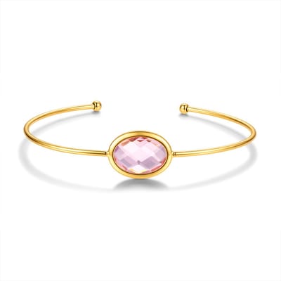 CO88 Collection 8CB-91411 – Bangle Armband Dames – Goudkleurig – Roze Glassteen – Open Armband