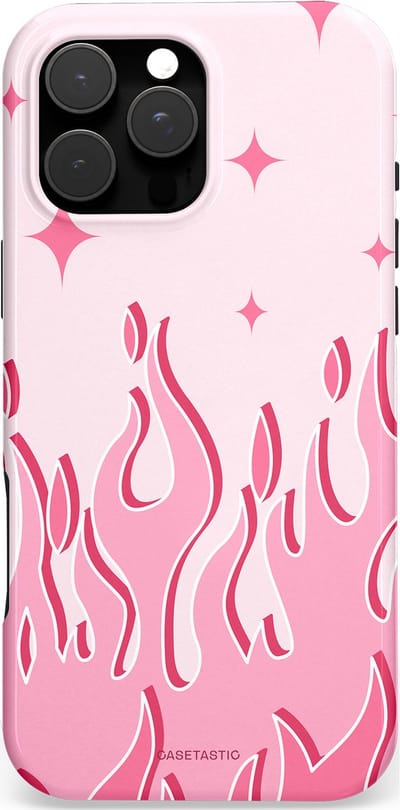 Casetastic hoesje geschikt voor Apple iPhone 16 Pro Max - MagSafe - Dubbellaagse bescherming - Twinkelvuur - Fashion Case - Wit Lichtroze Koraal
