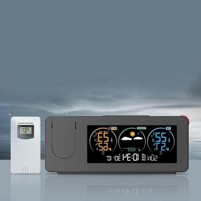 Projectieklok Weerstation - Digitale Wekker - Weer Monitoren - Helder VA Scherm - 20.4 cm Breed - Zwart