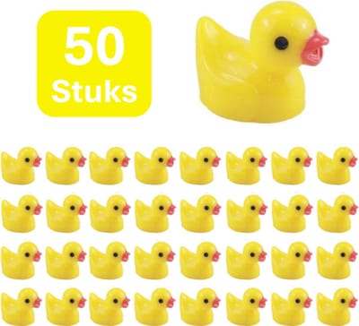 Pradeo - Miniatuur Eendjes - 50 Stuks - Mini - Beeldjes - Hars - Geel - Eendjes - Eenden - Social Media / Instagram / TikTok Trend - Decoratie - Landschap - DIY
