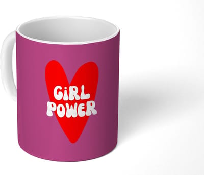 Mok - Koffiemok - Girl power - Hart - Roze - Rood - Mokken - 350 ML - Beker - Koffiemokken - Theemok - Mok met Tekst
