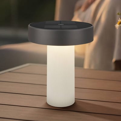 BRILONER Poga - Tafellamp oplaadbaar - dimbaar - zonneenergie buitenverlichting - warm wit licht - Ø16 cm - offwhite antraciet