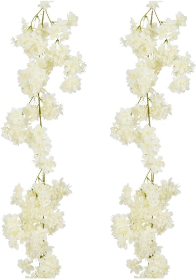 Mica Decorations Kunstbloemen Bloesem Slinger - 2x - 180 x 20 cm - wit - kunststof - bloemetjes