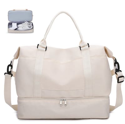 Reistas, Weekendtas Dames, Travel Duffel Bag met Schoenenvak, Lichtgewicht Handbagage Personal Item, Waterdichte Overnight Weekender Bag, Sporttas, Carry On Bag 14x18x8 Inch gebroken wit