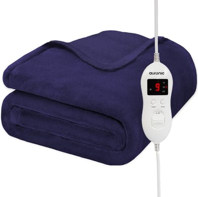 Auronic Elektrische Deken - 160 x 120 cm - 1 Persoons Warmtedeken - 9 Warmtestanden - Verwarmingsdeken - Blauw