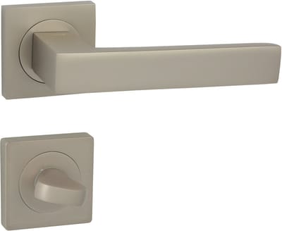DOMINO QUBIK-QR - Deurkrukset WC - Vierkant Rozet - Nikkel Satijn - Deurbeslag Aluminium - Badkamer Deurklink