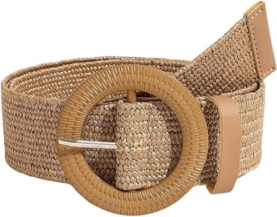 LISM-Damesriem in westernstijl, cowboy-bohemien stroriem, ronde gesp, elastische tailleband