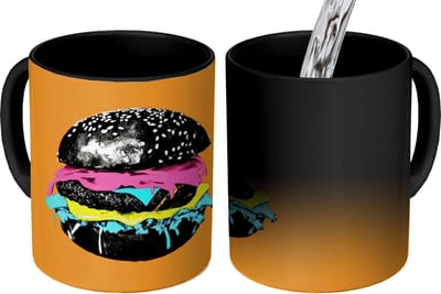 Magische Mok - Foto op Warmte Mokken - Koffiemok - Hamburger - Oranje - Neon - popart - Magic Mok - Beker - 350 ML - Theemok