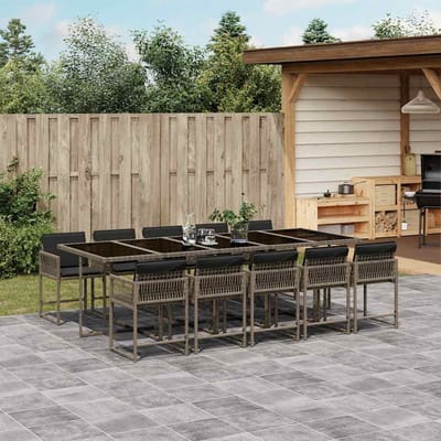 vidaXL - 11-delige - Tuinset - met - kussens - poly - rattan - grijs