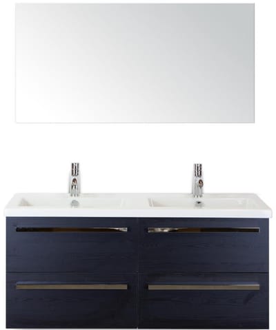 Seville Badmeubelset 120 cm - 4 Laden Black Oak - Wastafel Djazz Dubbel met Spiegel