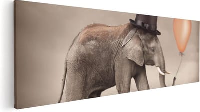 Artaza Canvas Schilderij Olifant Met Ballon - 60x20 cm - Wanddecoratie Dierenkop - Muurdecoratie Woonkamer - Schilderijen Op Canvas