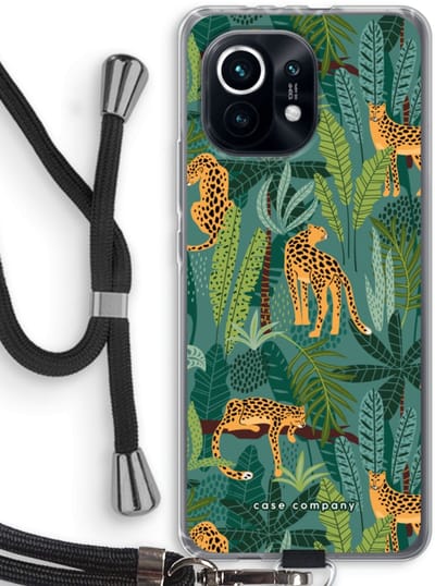 Case Company® - Hoesje met koord geschikt voor Xiaomi Mi 11 hoesje met Koord - Luipaard 2 - Telefoonhoesje met Zwart Koord - Bescherming aan alle Kanten en Over de Schermrand