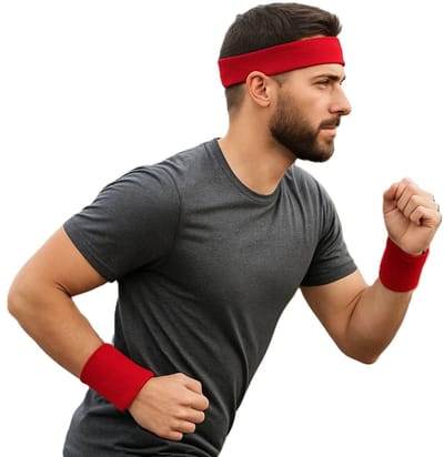 Set Van Hoofdband en 2x Polsbandjes Setje I Zweetband I Zweetbandjes 6x8 CM I Hoofd en Pols I Sportbandjes I Rood