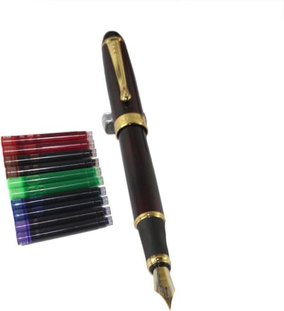 Luxe vulpen in donkerrood met Gullor inktcartridges in 5 kleuren voor een soepele schrijfervaring
